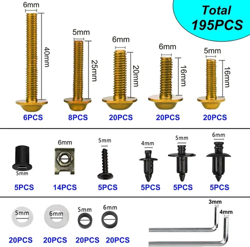 Miniatura 3 de Kit de pernos de carenado de motocicleta mejorados, 195 piezas, tornillos y clips para CBR 600RR 1000RR CBR600 F3 F4 F4i Suzuki GSXR 600 750 1000
