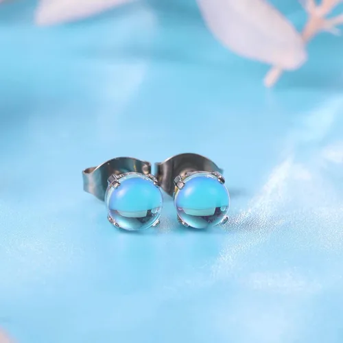 Miniatura 2 de Limerencia Aretes hipoalergénicos de titanio puro, ópalopiedra lunaojo de gatoturquesa azul, grado de implante, joyería delicada para orejas