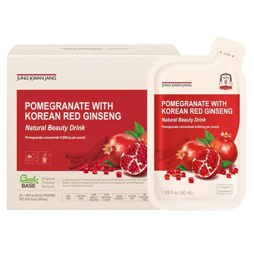 JUNG KWAN JANG Granada con ginseng rojo coreano, bebida energética líquida vegana con dulzura natural de agave y extractos de uva, sin cafeína, sin