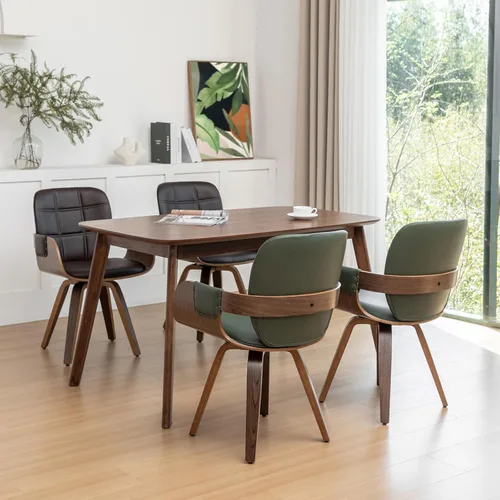 Miniatura 4 de Juego de 2 sillas giratorias de nogal para comedor - Sillas de comedor de mediados de siglo con brazo y respaldo curvo, artesanía de nogal, Marrón