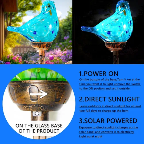 Miniatura 4 de Luces solares decorativas, luces solares de estaca para pájaros, luces de cristal soplado a mano, luces decorativas de camino de jardín, estacas