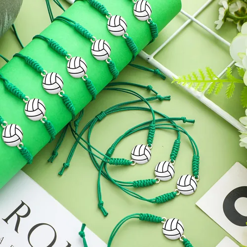 Miniatura 59 de 20 pulseras de voleibol ajustables, cuerda trenzada con dije de voleibol para niñas, mujeres, hombres, adolescentes, la mayoría de jugadores