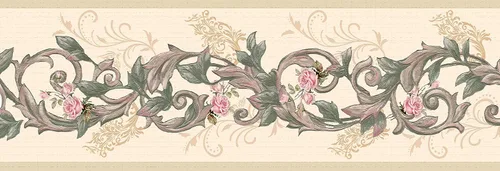 Miniatura 5 de Dundee Deco Papel tapiz con borde para despegar y pegar DDAZBD9125, flores florales verdes y rosadas sobre bordes de pared, diseño retro, 15 pies x