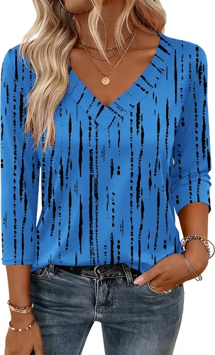 Miniatura 9 de Zeagoo Camisetas de manga 3/4 para mujer, cuello en V, blusa casual elegante, camisetas básicas 2026, ropa de moda S-2XL