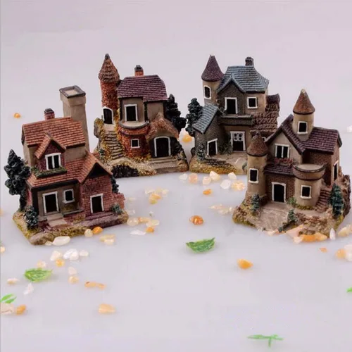 Miniatura 9 de 4 piezas de casa en miniatura de hadas, jardinería, micro paisaje, pueblo, piedra, bonsái, terrario, manualidades, adornos, accesorios, decoración