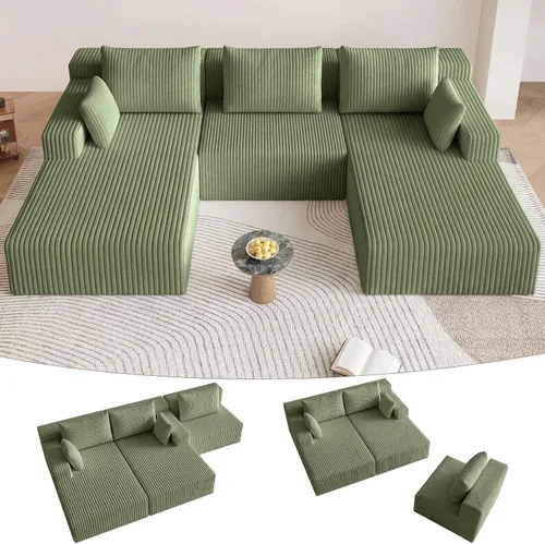 Miniatura 41 de Sofá modular de 95 pulgadas con otomana, moderno sofá nube de pana con asiento profundo, sofá sin hueso tapizado de 3 plazas en forma de U para sala
