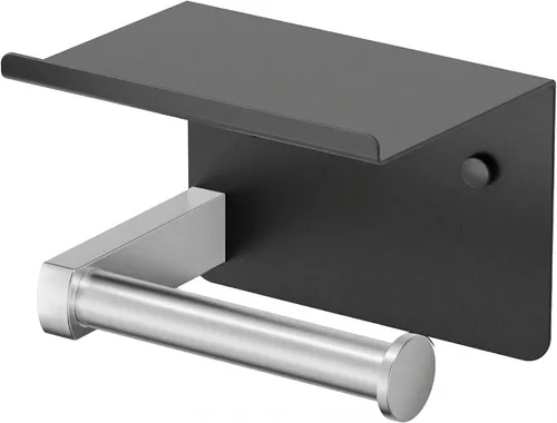 Miniatura 18 de Portarrollos de papel higiénico con estante, montaje en pared adhesivo o con tornillos, portarrollos de papel higiénico para baño, dispensador