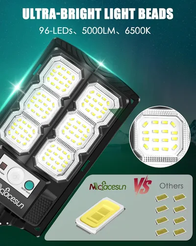 Miniatura 3 de Luces solares para exteriores, 5000LM -6500K, luz solar IP66 impermeable para exteriores con sensor de movimiento y atardecer a amanecer, luz solar