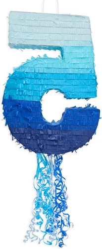 Miniatura 4 de BLUE PANDA Piñata de cuerda número 5 – Azul degradado, 16.5 x 11.6 pulgadas – Piñata para niños de 5 años, decoraciones de 5º cumpleaños para niños