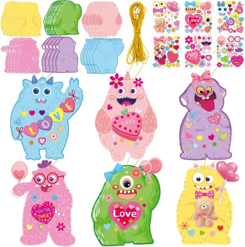 Fancy Land Kit de manualidades para el día de San Valentín para niños, haz tu propio adorno de monstruo para el aula, actividades divertidas en el