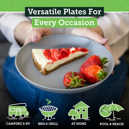 Miniatura 2 de Grow Forward Platos de postre de paja de trigo prémium – Juego de 8 platos de plástico duro reutilizables de 8 pulgadas – Platos irrompibles aptos