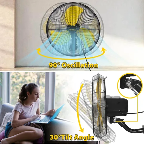 Miniatura 3 de VENTISOL Ventilador de pared de 20 pulgadas con oscilación, ventilador de pared industrial de alta velocidad para interior, comercial, residencial