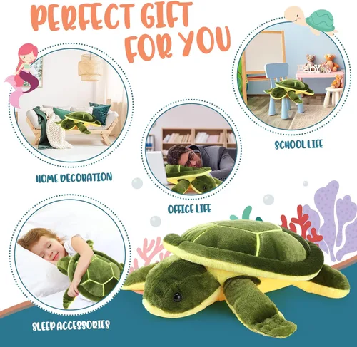 Miniatura 6 de Civaner Animales de peluche grandes de tortuga marina verde, juguetes de felpa suave y gigante, almohada corporal de tortuga oceánica, muñeca