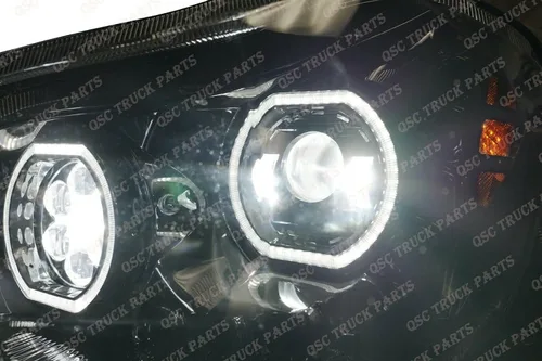 Miniatura 5 de QSC Truck Parts Conjunto completo de faros delanteros negros LED y espejo de capó LED compatible con Kenworth T680