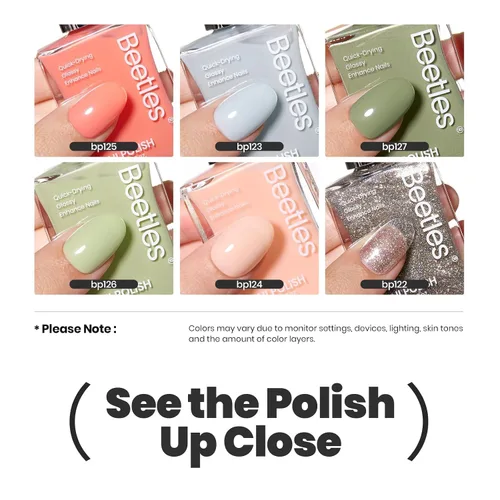 Miniatura 2 de Beetles - Juego de esmaltes de uñas P176, 6 colores con purpurina, verde, nude, rosa natural, de secado rápido y de larga duración, esmalte de uñas