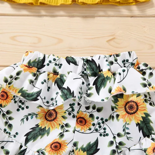 Miniatura 4 de FYBITBO Conjunto de ropa de 2 piezas para bebés y niñas pequeñas con cuello halter y pantalones cortos florales