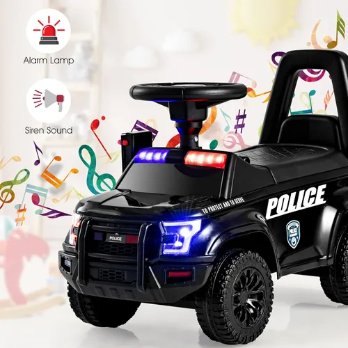 Miniatura 4 de OLAKIDS Coche de policía de paseo con empuje para niños, juguete deslizante de pie a suelo para niños pequeños con sirena, volante, megáfono, Rosa
