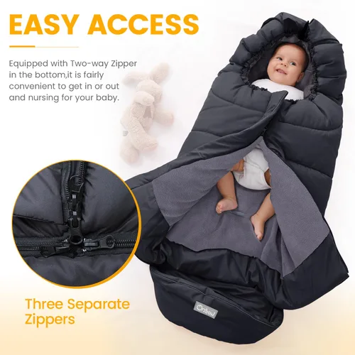 Miniatura 4 de Orzbow Saco universal para cochecito, saco de dormir cálido para invierno, impermeable y resistente al viento con forro de polar cálido para Negro