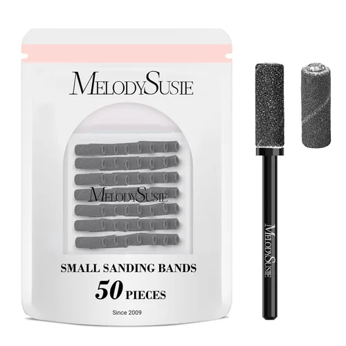 Miniatura 20 de MelodySusie 50 piezas de brocas para lima de uñas pequeñas con bandas de lijado de 3.1mm, lima de uñas de grano 80 para uñas acrílicas, manicura