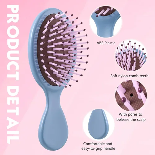 Miniatura 3 de Juego de 56 mini peines para cabello húmedo, 28 cepillos desenredantes de viaje de bolsillo pequeño, 28 peines coloridos para desenredar, cerdas