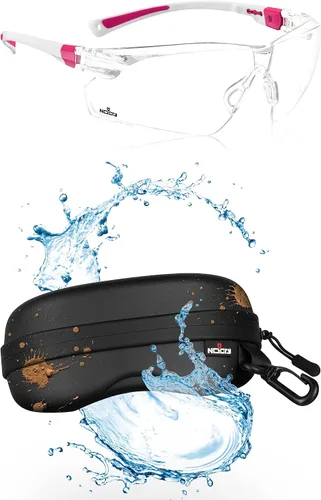 NoCry Gafas de seguridad transparentes para hombres y mujeres; gafas ligeras con marcos ajustables y agarres antideslizantes y funda de gafas de