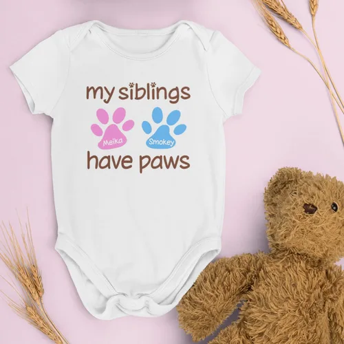 Miniatura 3 de Personalized Dog Paw Print Baby Shirt, My Siblings Have Paws
