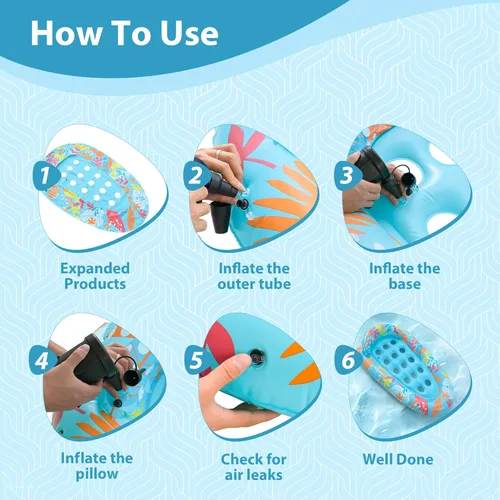 Miniatura 6 de Paquete de 2 flotadores de piscina para adultos, 72 x 42 pulgadas, tamaño ultra con reposacabezas, agujeros de enfriamiento, tapetes gigantes
