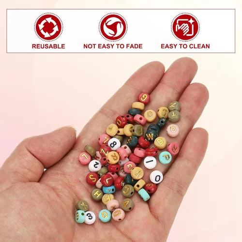 Miniatura 3 de HARFINGTON 100 cuentas acrílicas de números de 0.157 x 0.276 pulgadas, cuentas redondas blancas, cuentas espaciadoras de plástico para hacer joyas