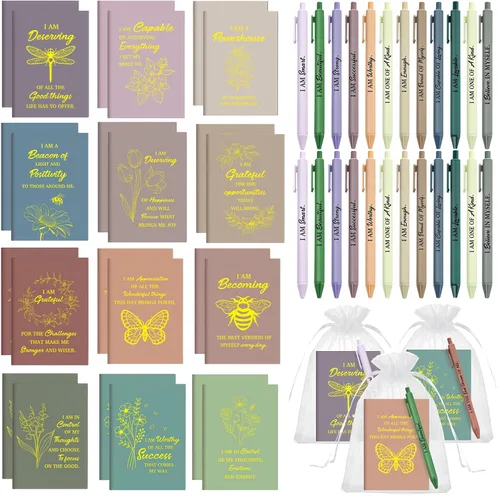 Miniatura 33 de Mooliwe Conjunto de Regalo de Afirmación Positiva de 24 Juegos/48 Piezas, Cuadernos de Gratitud con Bolígrafos, Bolsas Pequeñas, Blocs de Notas