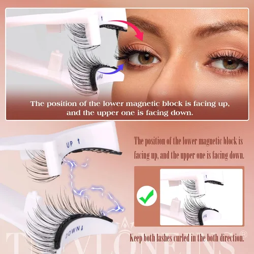 Miniatura 5 de Pestañas magnéticas con aplicador, sin pegamento ni delineador de ojos, banda transparente, pestañas magnéticas finas, parecen extensiones