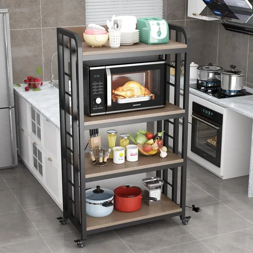 Miniatura 8 de Estante para panaderos con toma de corriente, soporte para microondas de 4 niveles, estante para panaderos de cocina independiente, soportes