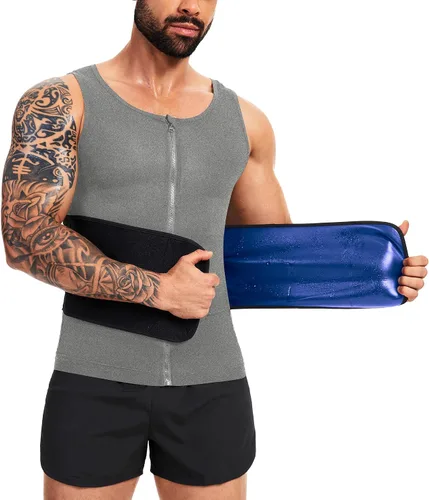 Miniatura 7 de Chaleco de sauna para hombre para entrenamiento de cintura, camisa de sauna para hombre, con cremallera, cinturón de sudor, camiseta sin mangas