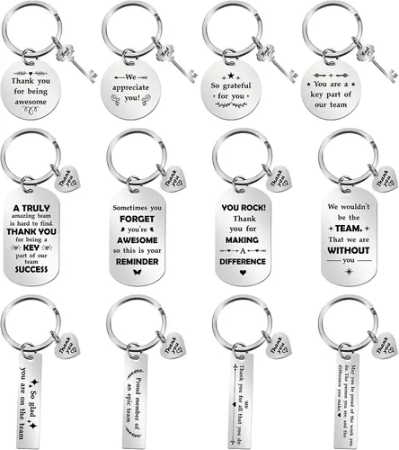 Kathfly 12 llaveros motivacionales de agradecimiento para compañeros de trabajo para empleados, compañeros de trabajo, trabajadores sociales, 12