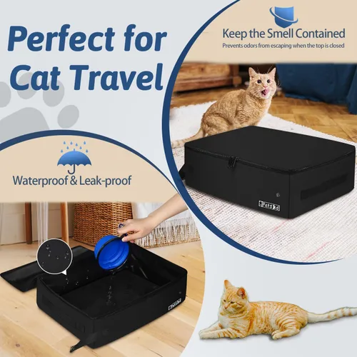 Miniatura 3 de Arenero portátil para gatos de viaje de Petskd con tapa y 10 bolsas desechables, a prueba de fugas y plegable, artículos de viaje esenciales