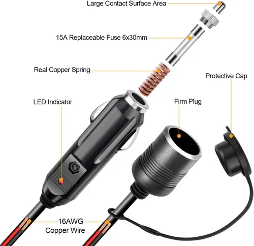 Miniatura 7 de AstroAI Convertidor de CA a CC 6A y cable de extensión para encendedor de cigarrillos