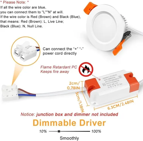 Miniatura 4 de Lámpara LED Downlight de 2 pulgadas, kit de luz de techo regulable de 3 W, luz blanca ultra cálida de 2700 K, luces LED blancas CRI80