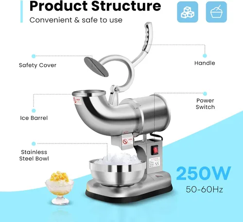 Miniatura 3 de VIVOHOME Plata dual eléctrica 440lbs/hr de la máquina del fabricante del cono de la nieve de la máquina de la trituradora de hielo de las cuchillas