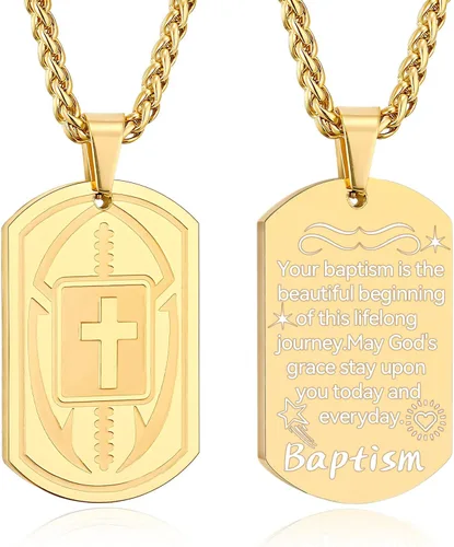 Miniatura 12 de Collar de cruz de versículo bíblico de fútbol para hombres, regalo religioso de acero inoxidable, joyería deportiva de fútbol, regalos de Pascua