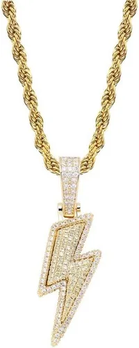 KMASAL Jewelry Iced Out Lightning Pendant Necklace 18K Gold Plated Bling CZ Simulated Diamond Hip Hop Rapper Chain Necklace for Men Women
