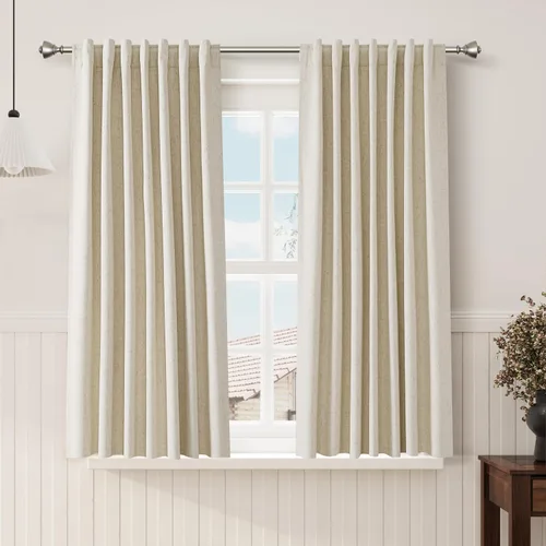 Miniatura 58 de Cortinas de lino 100% opacas para dormitorio, 102 pulgadas de largo, con pestaña trasera, bolsillo para barra, paneles acústicos con aislamiento