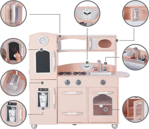 Miniatura 6 de Teamson Kids Little Chef Westchester Retro - Juego de cocina de madera para niños, para niños pequeños, niños y niñas, color rosa