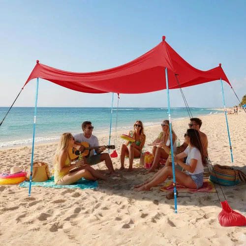 Miniatura 25 de CROWN SHADES Tienda de campaña de playa de 7 x 7, toldo de playa fácil de desplegar, UPF50+, 2 postes ajustables, turquesa