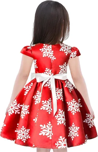 Miniatura 5 de Vestido de Navidad para niñas pequeñas, con estampado de copos de nieve, para boda, formal, cumpleaños, fiesta, con cinturón de lazo