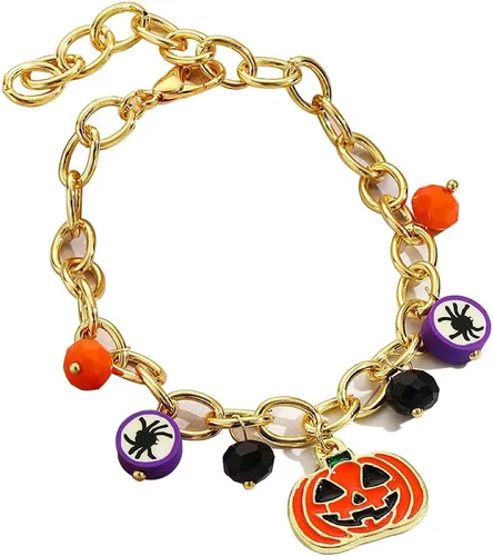 Pulsera gótica espeluznante con dije de calabaza, araña, bruja y fantasma, regalo de joyería de disfraz de Halloween para mujeres y niñas, pulsera