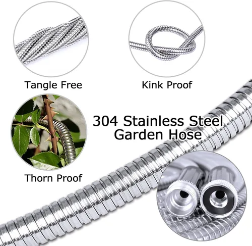 Miniatura 3 de TheFitLife - Manguera de jardín de metal flexible, diseño mejorado resistente a fugas y deshilachados, manguera de agua de acero inoxidable