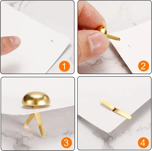 Miniatura 5 de PATIKIL 200 piezas de sujetadores de papel de latón, pasadores divididos, mini clavos de metal pastel, cabeza redonda, sujetadores chapados