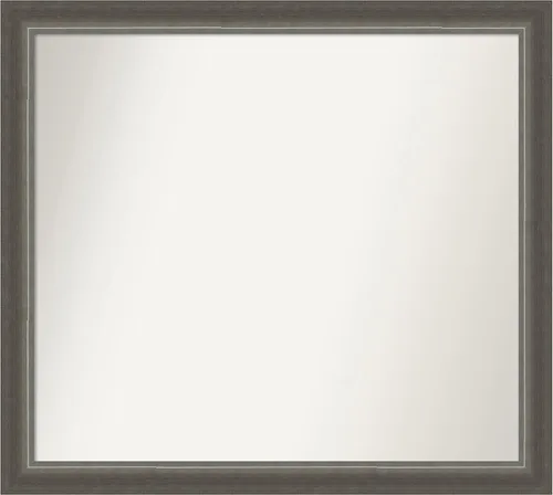 Miniatura 250 de Amanti Art Espejo de baño plateado para sobre fregadero, 25 x 25 pulgadas, espejo de tocador cuadrado estrecho de níquel cepillado, marco de madera