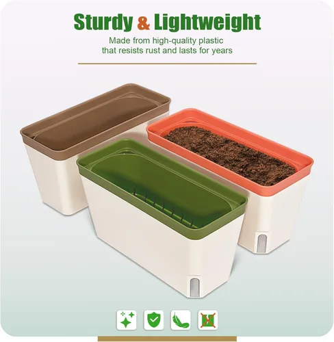 Miniatura 6 de OurWarm Juego de 3 macetas de hierbas de riego automático para alféizar de ventana, macetas de jardín de hierbas de interior de 10.5 pulgadas