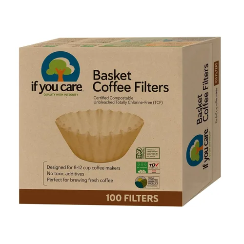If You Care Filtros de café sin blanquear, estilo cesta, 8 pulgadas, sin cloro, compostables, certificado FSC (100 unidades)
