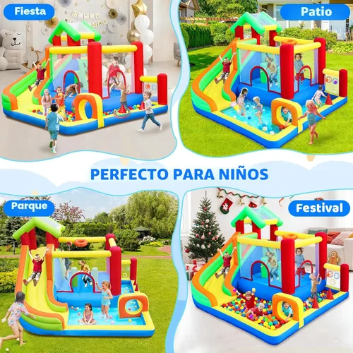 Miniatura 4 de Casa de rebote, castillo inflable con soplador para niños en interiores y exteriores, castillo de salto inflable con pozo de bolas, tobogán, pared